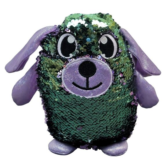 Shimmeez Delilah Dog‎ Plush 8" Dazzle Flip Sequin Purple Green Stuffed Plushie - Picture 3 of 7